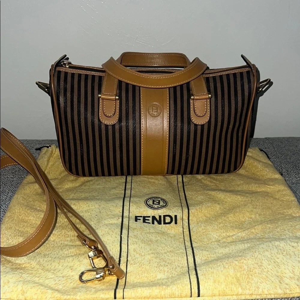 Fendi Brown and Black Striped Satchel - Picture 1 of 16
